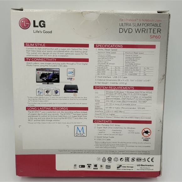 Ultra Slim Portable DVD Writer SP60 For UltrabookTM & Notebook Users Untested - Picture 3 of 9